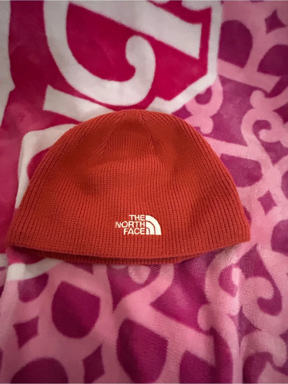 The North Face Kids Orange Knit Beanie with White Logo